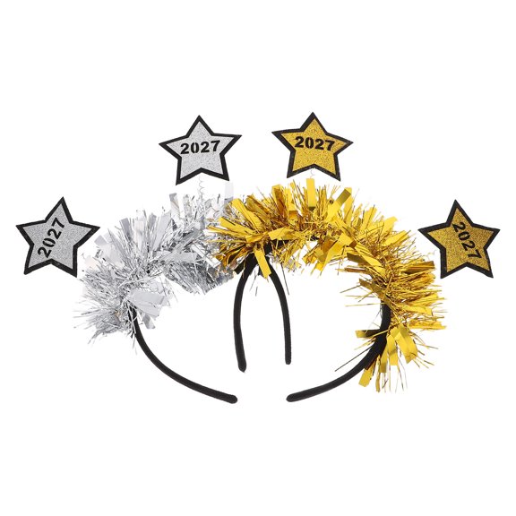 ELAYARD 2Pcs 2027 New Years Eve Party Headwear Assorted Color Star Hair Hoops for Festive Events