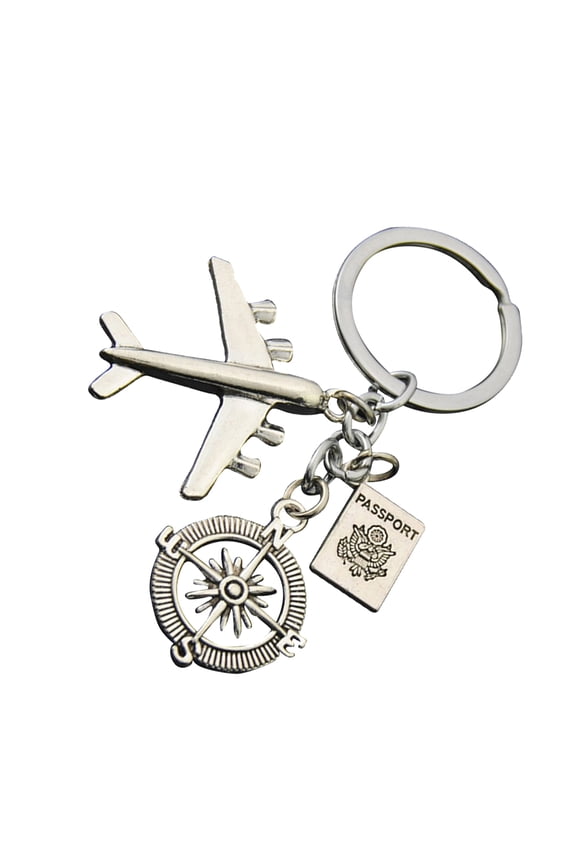 2Pcs Airplane Keychain Pendant Compass Keychain Decor Durable Alloy Accessory