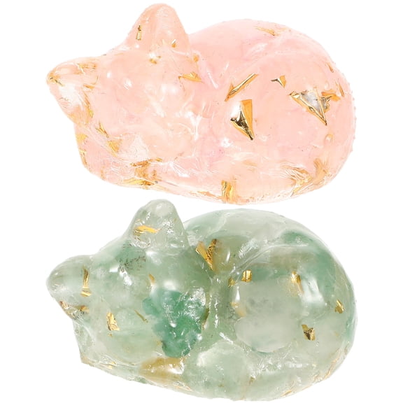ELAYARD Set of 2 Assorted Color Crystal Cat Figurines Cute Decorative Home and Office Accents