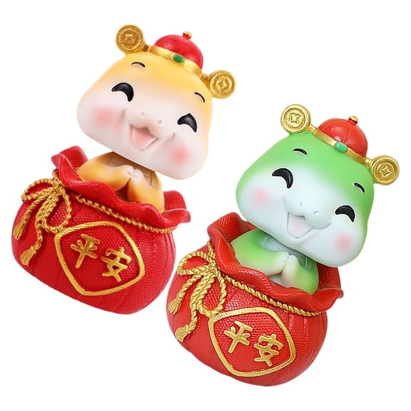 ELAYARD 2Pcs Assorted Color Resin Snake Figurines Lunar New Year Decorations with Fun Head Bobbing Feature