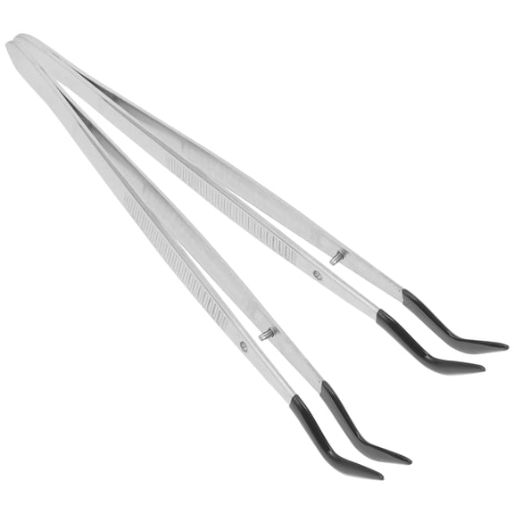 ELAYARD 2Pcs Plated Silver Rubber Tipped Tweezers Bent Tip for Craft Projects and Coin Collecting