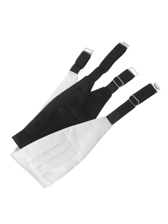 2Pcs Black Cummerbund Adjustable Elastic Strap Ceremony Formal Attire Fabric and Iron