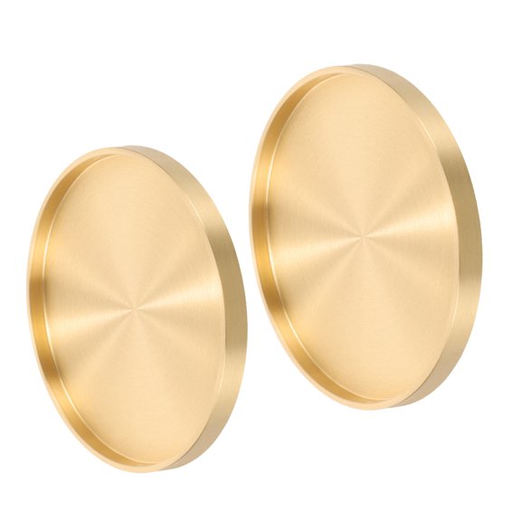 ELAYARD 2Pcs Brass Copper Coasters Decorative Plated Gold Round Tray for Tea Bar and Dining Room