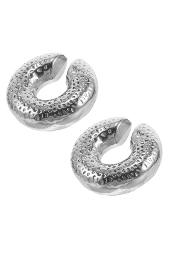 2Pcs Chunky Titanium Steel Hoop Clip on Earrings with Geometric Texture for Party and Office