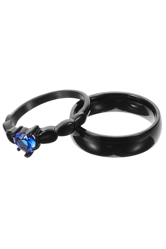 2Pcs Fashionable Couple Rings Black Metal Matching Promise Rings for Him and Her