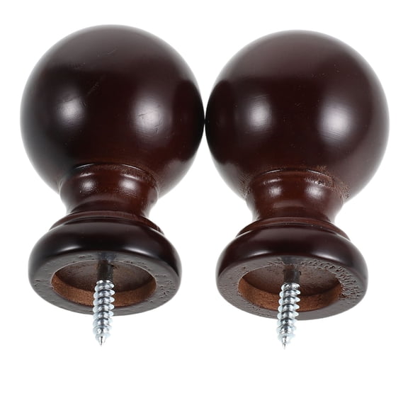 ELAYARD 2Pcs Curtain Rod Finials with Screw on Wood Finish for Stylish Window Decor in Coffee