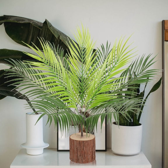 ELAYARD Realistic Sago Cycas Leaf Decor Green Plastic Indoor Plants for Home and Garden 2Pcs