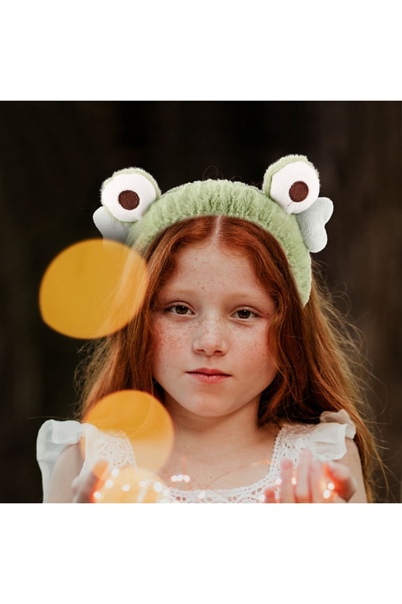 2Pcs Light Green Plush Frog Headband Set Soft Cloth Hair Bands for Skincare and Parties