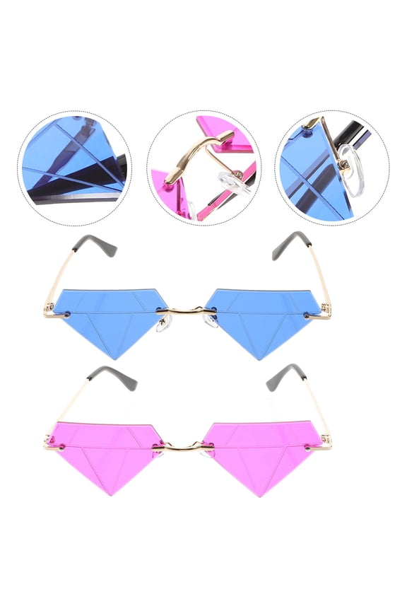 2Pcs Funky Rimless Eyeglasses Assorted Color Costume Accessory for Adults