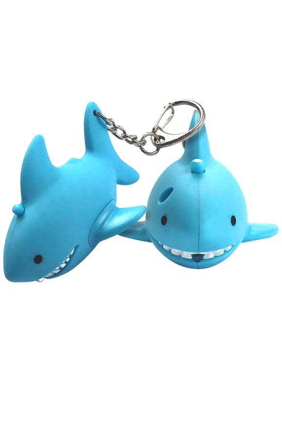 2Pcs Blue LED Flashlight Keychains in Shark Shape with Sound for Creative Key Ring