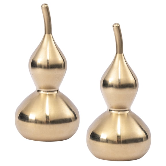 ELAYARD Set of 2 Golden Brass Gourd Ornaments Feng Shui Lucky Decorative Sculpture Figurines