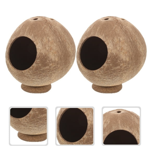ELAYARD Sturdy Coconut Shell Hamster House Brown for Pet Fun and Decor 2Pcs
