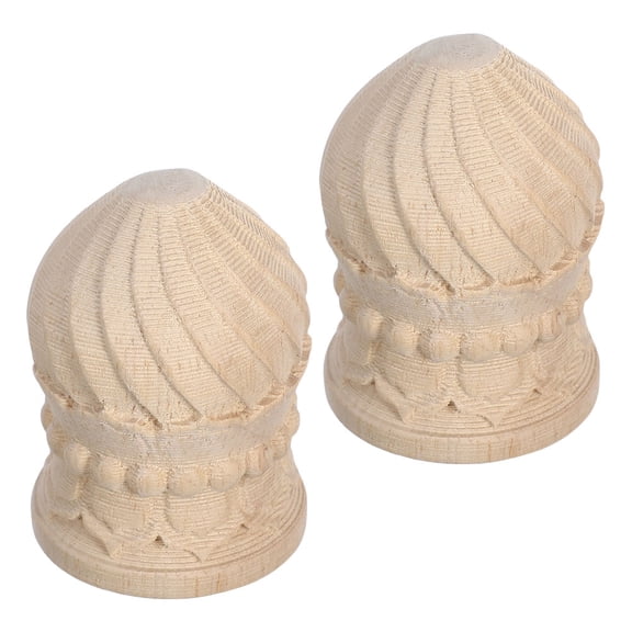 ELAYARD 2Pcs Hand Carved Beige Wood Pineapple Finials Decorative Round Furniture and Fence Toppers