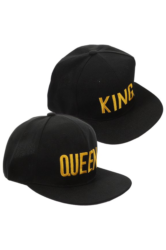2Pcs Hip Hop and Queen Black Snapback Caps with Adjustable Strap Embroidered Text