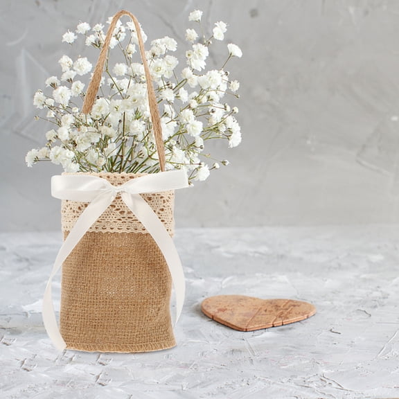 ELAYARD Set of 2 Wedding Linen Candy Storage Baskets with Natural Burlap for Home and Party Decoration