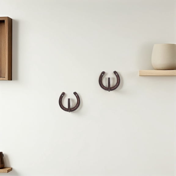 ELAYARD 2Pcs Light Brown Cast Iron Wall Hooks Heavy Duty Horseshoe Style for Home Organization