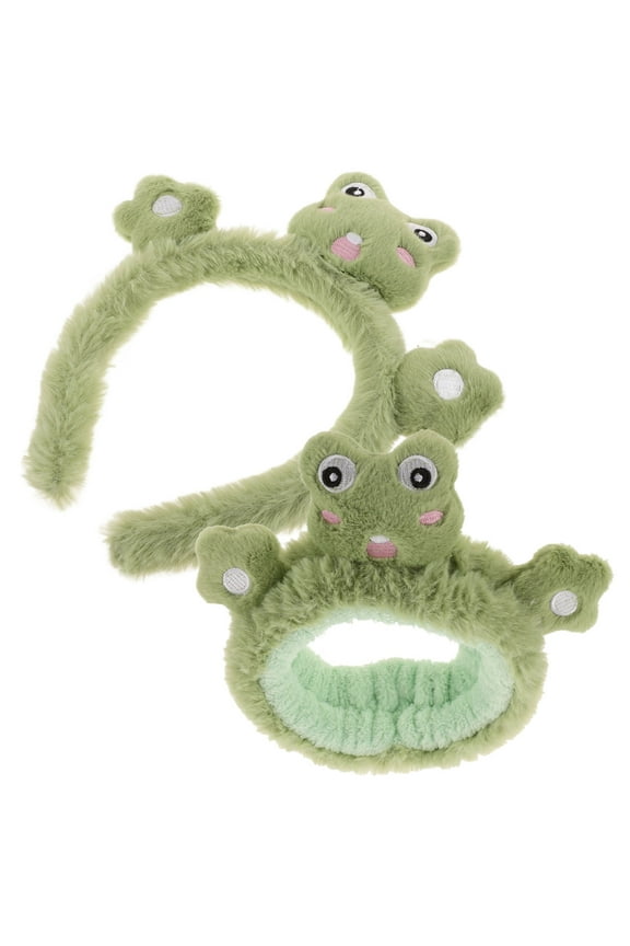 2Pcs Fun Frog Headband in Light Green Plush for Costume and Skincare