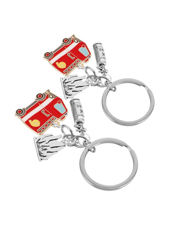 2-Pack Metal Firefighter Keychains with Fire Truck Charms, Hanging Pendants for Everyday Use