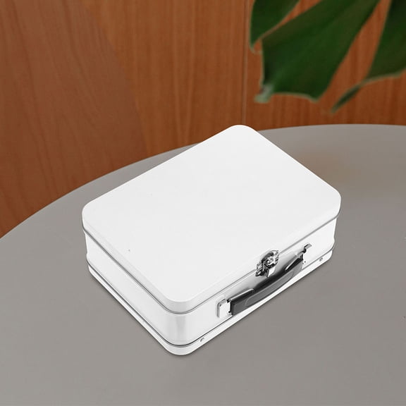 ELAYARD Set of 2 White Tinplate Storage Boxes with Lock, Desktop Organizer for Small Gadgets and Accessories