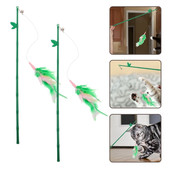 ELAYARD 2pcs Kitten Teasing Toys Cat Teaser Wand PP Green for Cat Activity and Entertainment