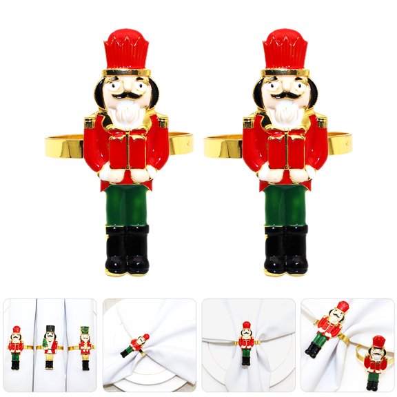 ELAYARD Christmas Nutcracker Napkin Rings Multi Color Alloy Elegant Decor 2Pcs