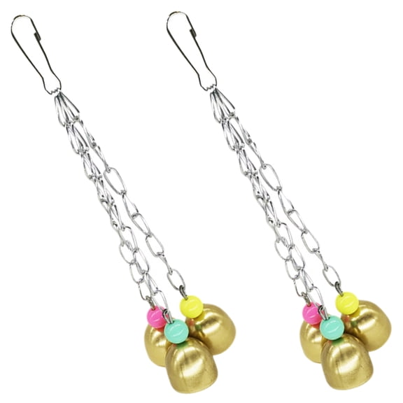 ELAYARD Set of 2 Golden Hanging Bell Toys for Pet Birds, and Fun Bird Cage Accessories for Parrots and Small Birds