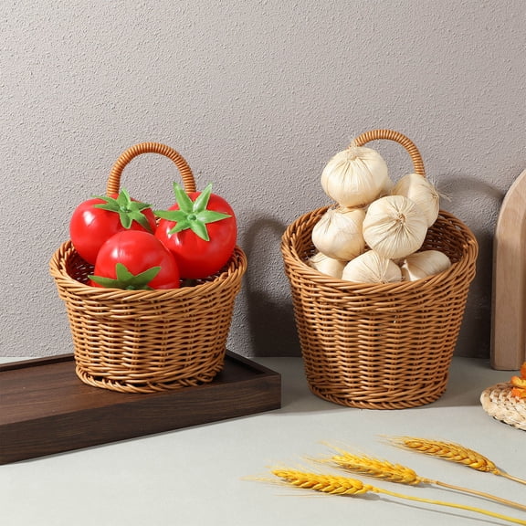 ELAYARD 2-Pack Woven Plastic Hanging Storage Baskets for Kitchen and Home Organization,
