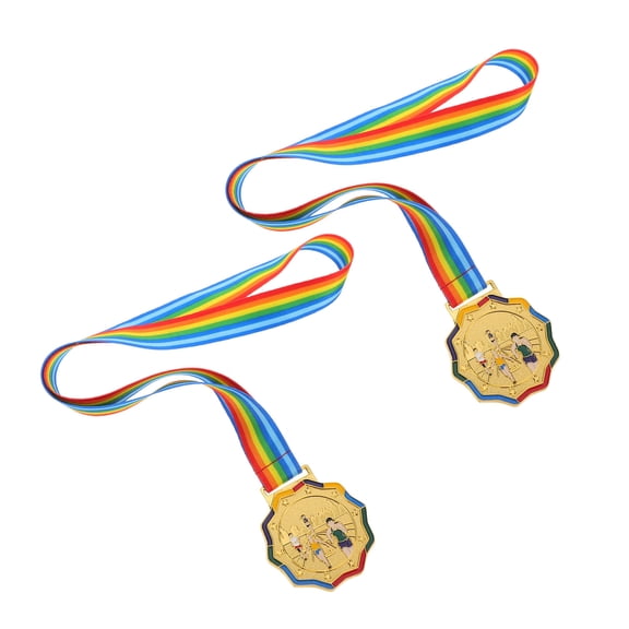 ELAYARD 2Pcs Plated Gold Metal Medals with Ribbon for Running Races and Sports Event Awards