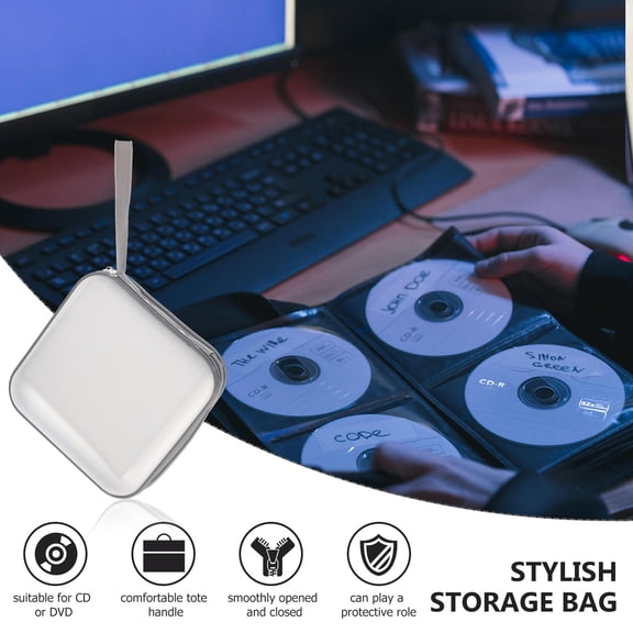 ELAYARD 2Pcs Compact White Cd Storage Case Car Dvd Holder with Zipper Closure 40 Disc Slots