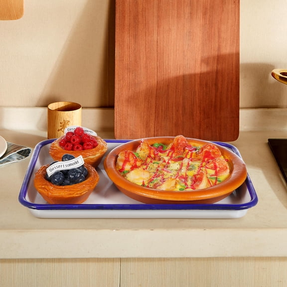 ELAYARD 2Pcs White Enamel Oven Tray Professional Design Scratch Resistant Baking Pan for Kitchen