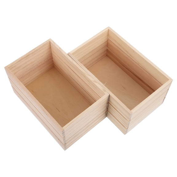 ELAYARD 2-Pack Rectangular Decorative Wooden Crates, Khaki Pine Wood Storage Organizer Bins for Home, Kitchen, Shelf Decor