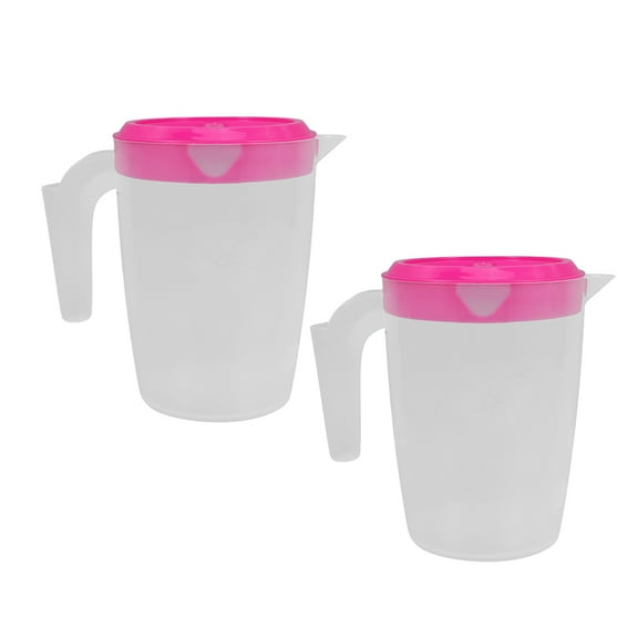 ELAYARD 2-Pack Red Round Pitchers 1L Each, ABS Plastic Beverage Dispensers for Home, Kitchen, and Outdoor Use