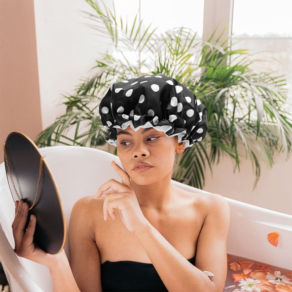 ELAYARD Set of 2 Reusable Black Shower Caps with Adjustable Fit, Ideal for Hair Conditioning and Salon Use