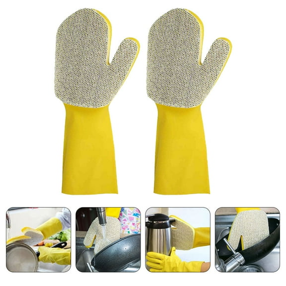 ELAYARD 2Pcs Household Cleaning Glove Light Grey Nonslip Latex Sponge Dishwashing Tool