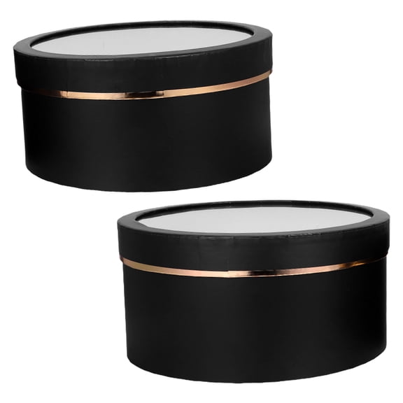 ELAYARD Set of 2 Black Round Flower Boxes with Clear PVC Window, Floral Packaging for Bouquets and Arrangements