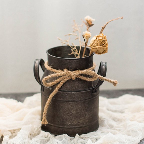 ELAYARD 2Pcs Rustic Vase Iron Bucket for Plant Flowers in Garden Dark Brown