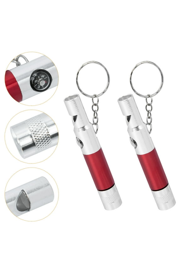 2Pcs Survival Whistles with Compass Red Flashlight Keychain for Outdoor Use