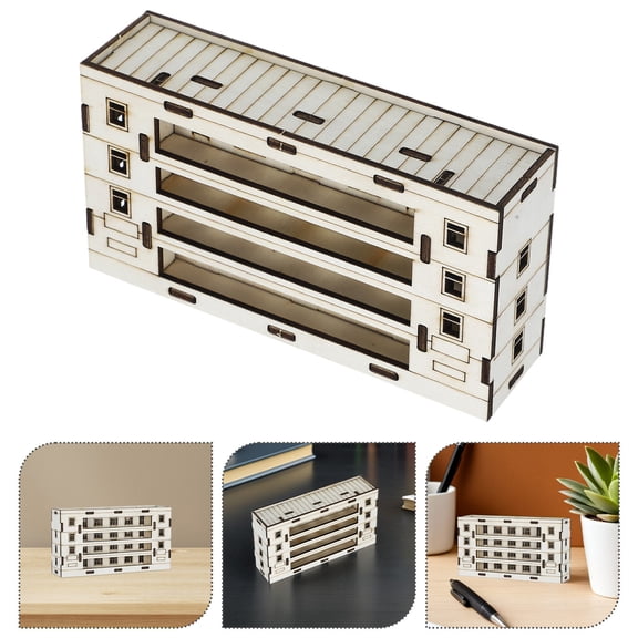 ELAYARD 2Pcs Tiny Wooden House Model Beige DIY Unfinished Craft for Modern House Desktop Accent