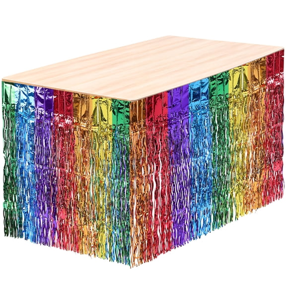 ELAYARD 2Pcs Vibrant Multicolor Table Skirts with Wavy Fringe for Bridal Shower Party Decorations