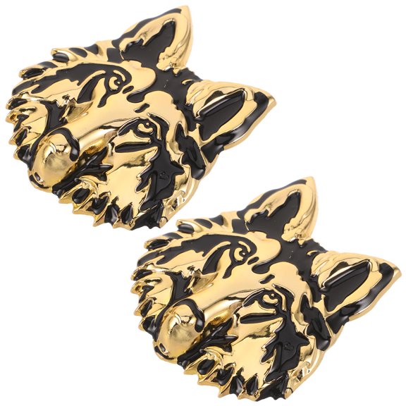 ELAYARD 2Pcs Weather Resistant Golden Metal Wolf Car Emblem Sticker for Auto Decoration