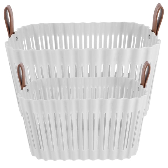 ELAYARD 2Pcs Portable White Storage Basket with Handle Large Capacity Laundry Hamper