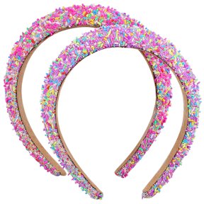 ELAYARD 2-Pack Wide Padded Headbands for Women, Multi-Color Candy Sprinkle Design, Comfortable Fashion Hairbands