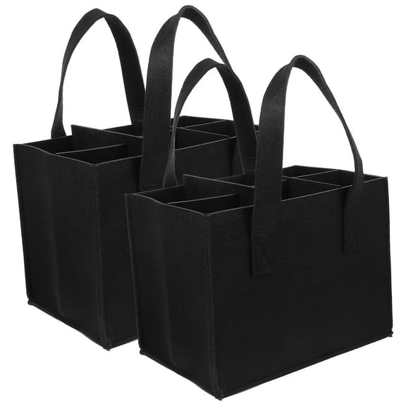 ELAYARD 2Pcs Black Reusable Wine Carrier Tote Bags with Handle for Wine and Beer Storage