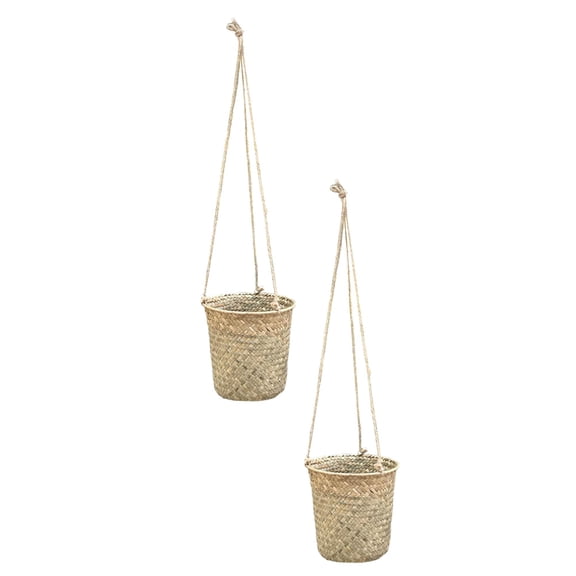 ELAYARD 2Pcs Light Brown Rattan Flower Basket for Storage Handwoven Decorative Use