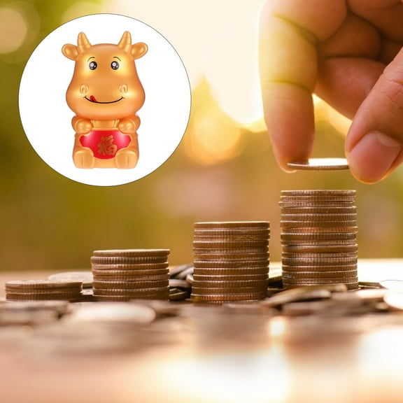 ELAYARD 2pcs Golden Cartoon Cow Bank Saving Pot Compact Size Ornament