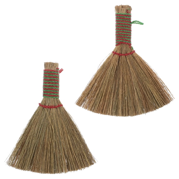 ELAYARD 2Pcs Lightweight Coffee Small Brooms for Home Use with Durable Natural Cogon Grass Bristles