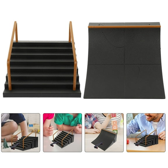 ELAYARD Skateboard Ramp Set Fingerboard Obstacle Black 2Pcs