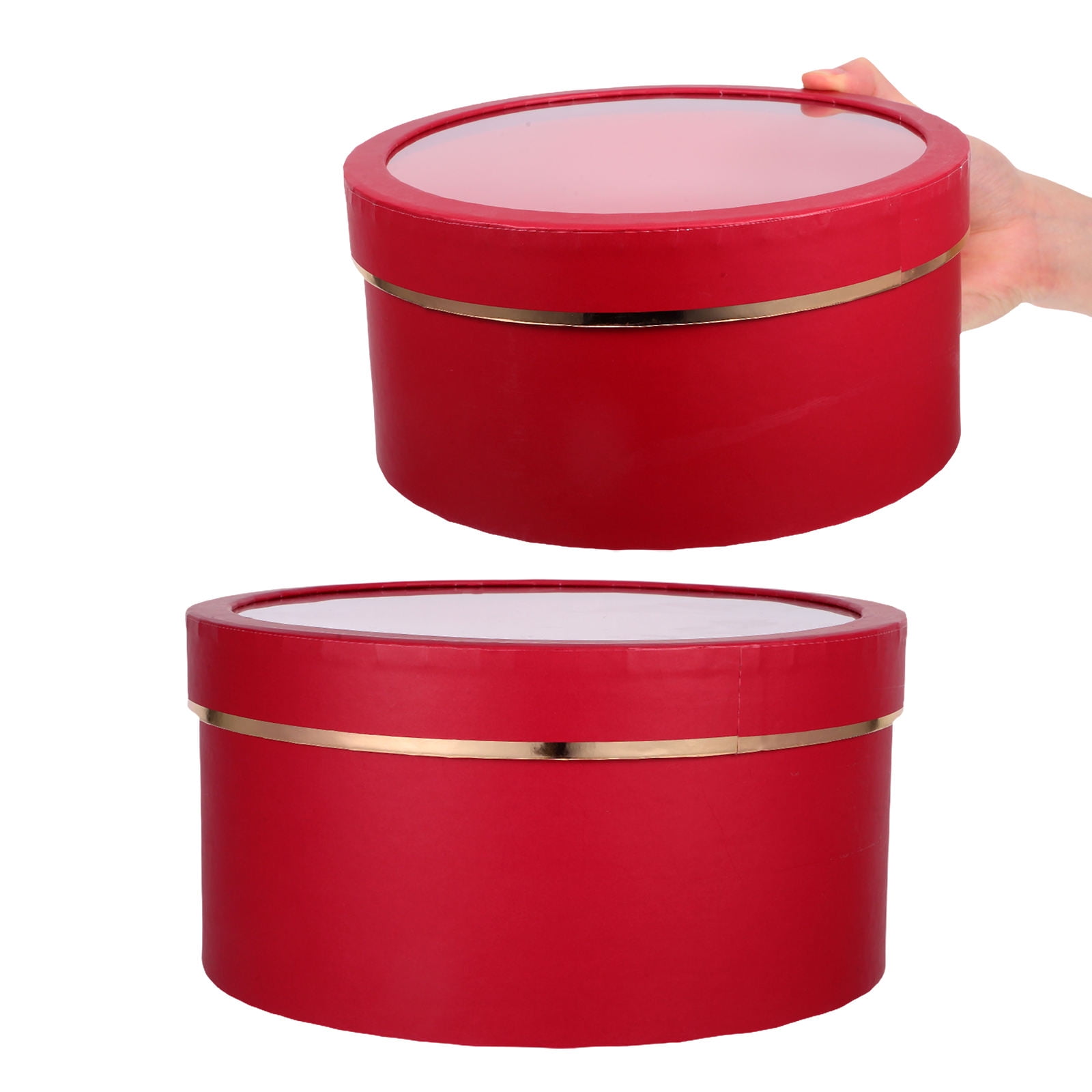 ELAYARD Set of 2 Red Round Flower Arrangement Boxes with Lids for Valentine’s Day Bouquet Packaging