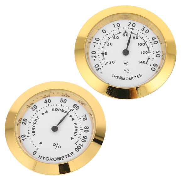 ELAYARD 2Pcs Compact Round Analog Hygrometer and Temperature Gauge Plated Gold for Indoor Environment