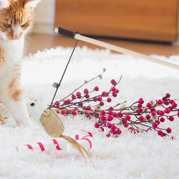 ELAYARD Cute Beige Cat Teaser Stick Fun and Safe for Feline Friends 2Pcs